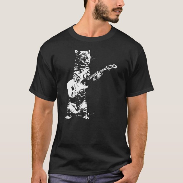 Bass Cat Sten Kattunge på en basgitar  T Shirt (Framsida)