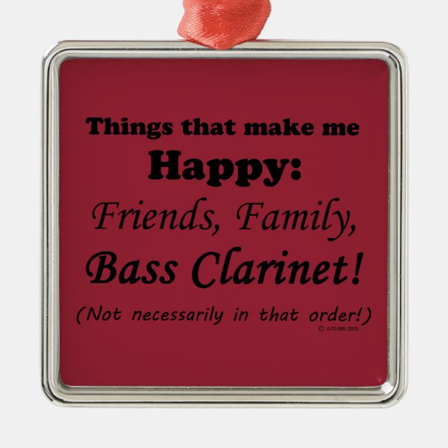 Bass Clarinet gör mig Lycklig Julgransprydnad Metall (Framsidan)
