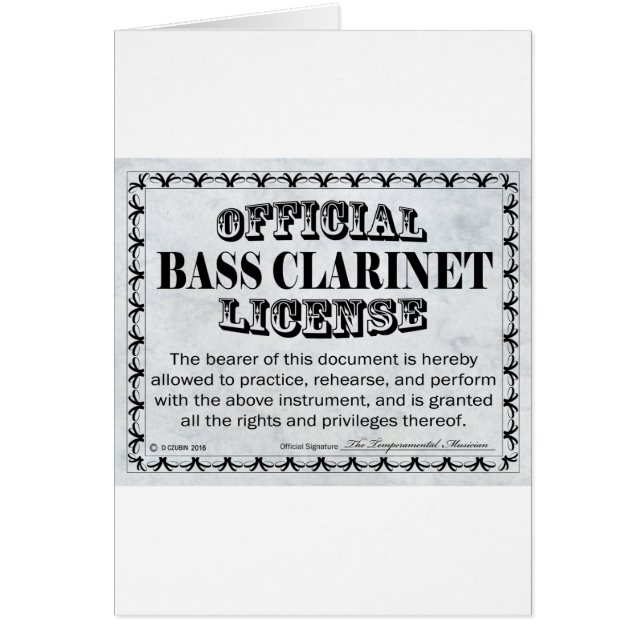 Bass Clarinet Licence Hälsningskort (Framsidan)
