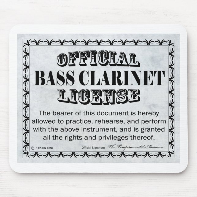Bass Clarinet Licence Musmatta (Framsidan)