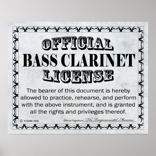 Bass Clarinet Licence Poster (Framsidan)