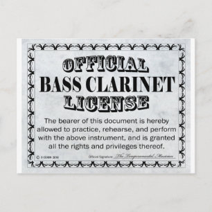Bass Clarinet Licence Vykort