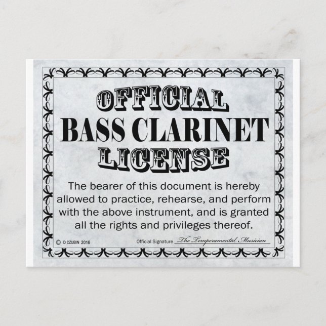 Bass Clarinet Licence Vykort (Framsida)
