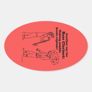 Bass Clarinet Makes Zombies Explode Oval Sticker Ovalt Klistermärke
