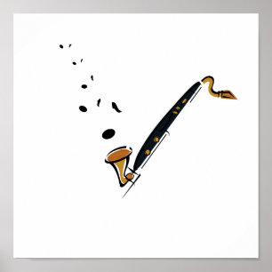 Bass Clarinet med musik noter Poster