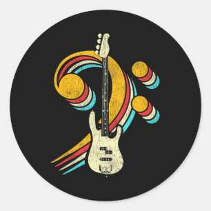 Bass Clef Bass Guitar Musical Instrument Retro Runt Klistermärke