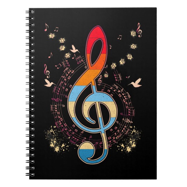 Bass Clef Colorful Musik noter Bird Älskare Anteckningsbok (Framsidan)
