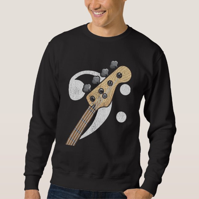 Bass Clef Guitar Bass Player Musiker Lång Ärmad Tröja (Framsida)