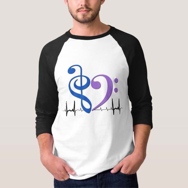 Bass Clef Heart EKG Vågar Blue & Amethyst T Shirt (Framsida)