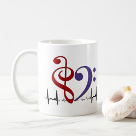 Bass Clef Heart EKG Vågar Crimson Red & Lila Kaffemugg