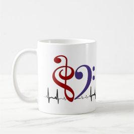 Bass Clef Heart EKG Vågar Crimson Red & Lila Kaffemugg