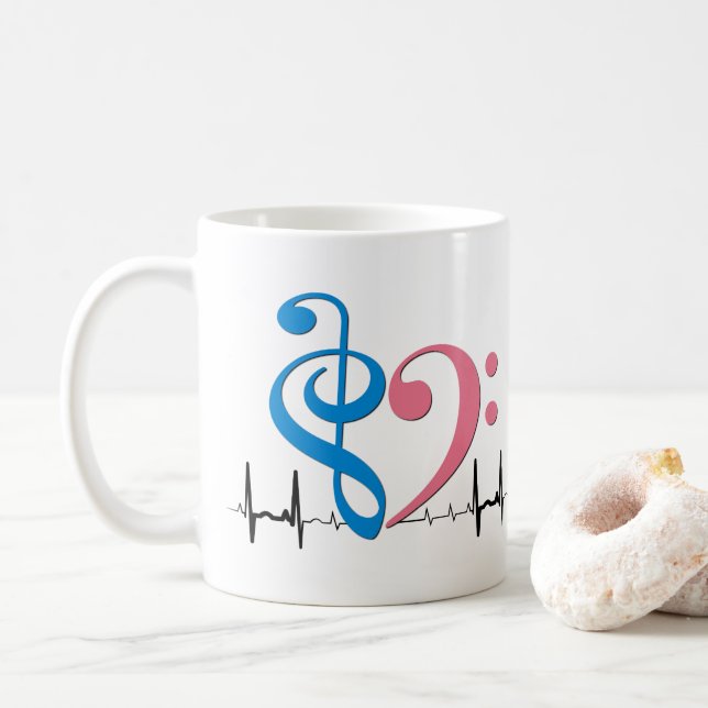Bass Clef Heart EKG Vågar Cyan & Bubblegum Rosa Kaffemugg (Med munk)