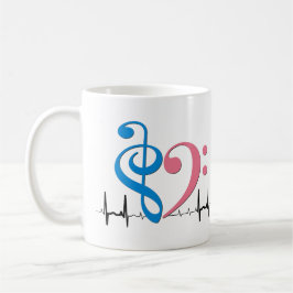 Bass Clef Heart EKG Vågar Cyan & Bubblegum Rosa Kaffemugg
