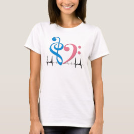 Bass Clef Heart EKG Vågar Cyan & Rosa T Shirt