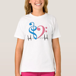 Bass Clef Heart EKG Vågar Cyan & Rosa T Shirt