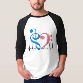 Bass Clef Heart EKG Vågar Cyan & Rosa T Shirt