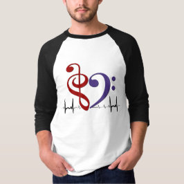 Bass Clef Heart EKG Vågar Red & Lila T-Shirt