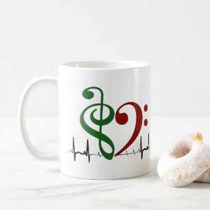 Bass Clef Heart EKG Vinkar Grönt & Ruby Red Kaffemugg