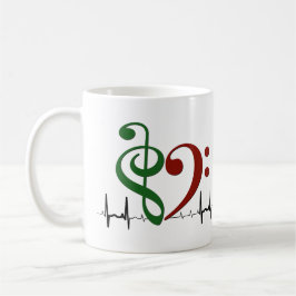 Bass Clef Heart EKG Vinkar Grönt & Ruby Red Kaffemugg