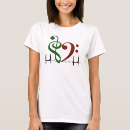 Bass Clef Heart EKG Vinkar Grönt & Ruby Red T Shirt