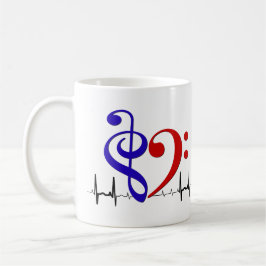 Bass Clef Heart EKG Vinkar Navy Blue & Red Kaffemugg