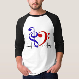 Bass Clef Heart EKG Vinkar Navy & Red T Shirt