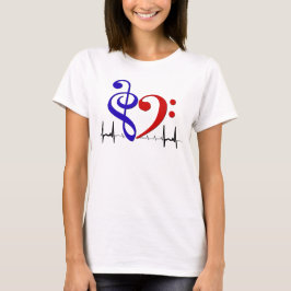 Bass Clef Heart EKG Vinkar Navy & Red T Shirt