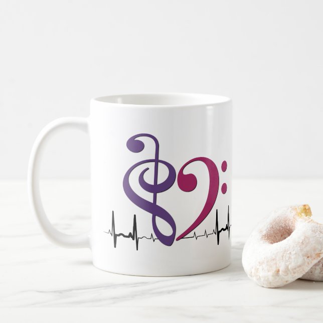 Bass Clef Heart EKG Vinkarare Lila & mulberry Kaffemugg (Med munk)