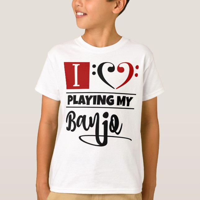 Bass Clef Heart I Kärlek spelar min Banjo T Shirt (Framsida)
