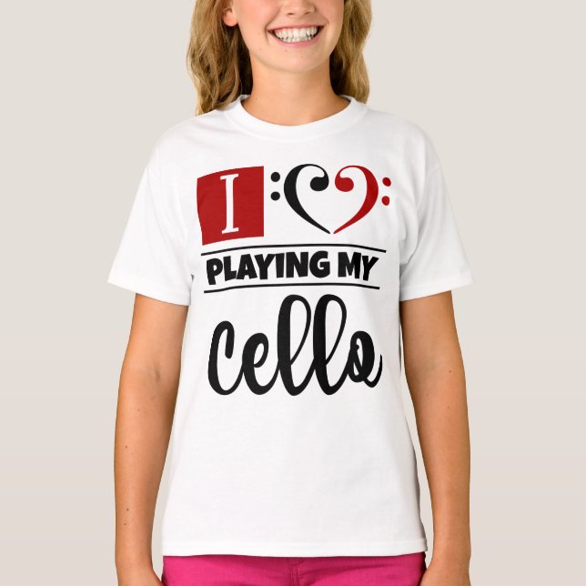 Bass Clef Heart I Kärlek spelar min Cello T Shirt (Framsida)