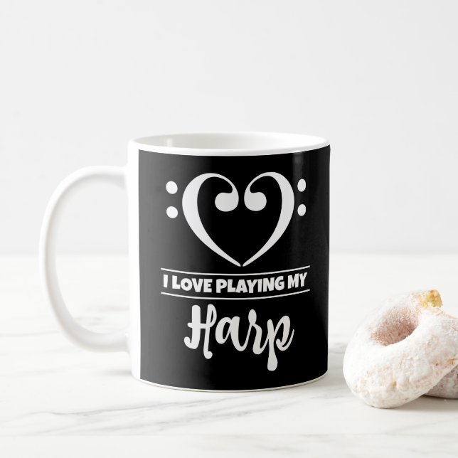Bass Clef Heart I Kärlek spelar min harp Kaffemugg (Med munk)
