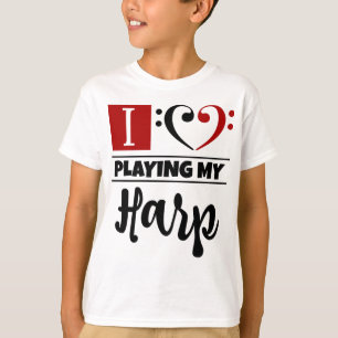 Bass Clef Heart I Kärlek spelar min harp T Shirt