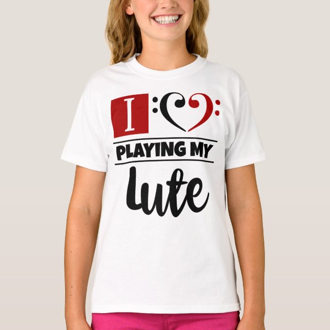 Bass Clef Heart I Kärlek spelar min lute T Shirt (Framsida)