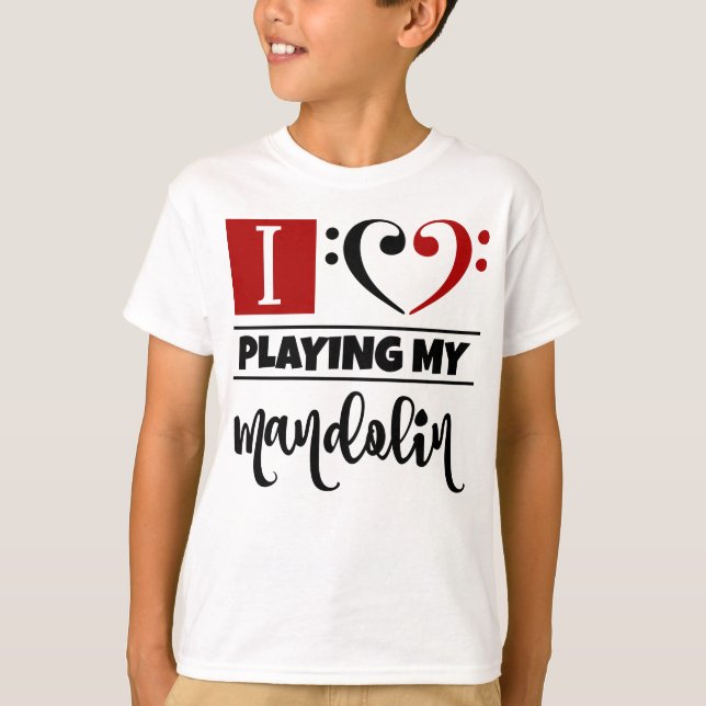 Bass Clef Heart I Kärlek spelar min Mandolin T Shirt (Framsida)