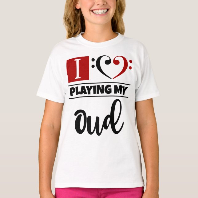 Bass Clef Heart I Kärlek spelar min oud T Shirt (Framsida)