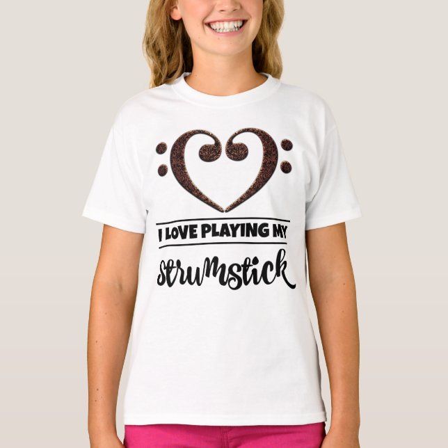 Bass Clef Heart I Kärlek spelar min styrpinne T Shirt (Framsida)