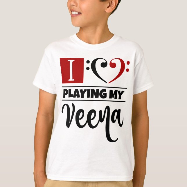 Bass Clef Heart I Kärlek spelar min Veena T Shirt (Framsida)