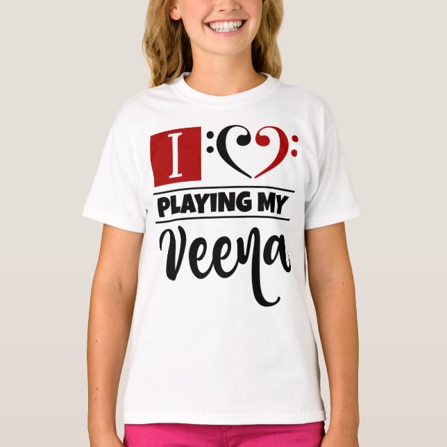 Bass Clef Heart I Kärlek spelar min Veena T Shirt (Framsida)