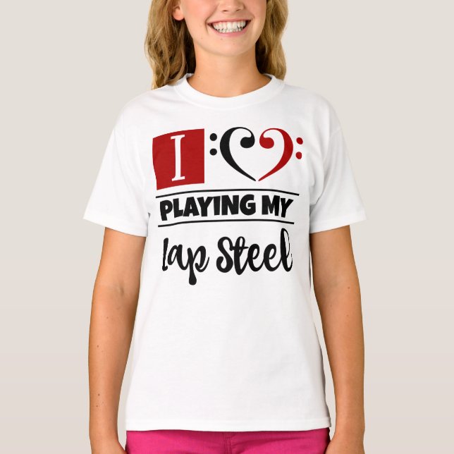 Bass Clef Heart I Kärlek spelar mitt lap Steel T Shirt (Framsida)
