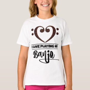 Bass Clef Heart Kärlek spelar Banjo T Shirt