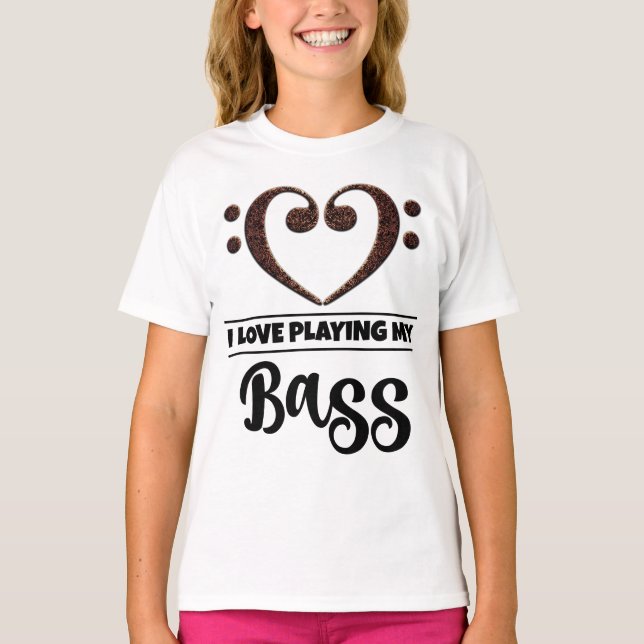 Bass Clef Heart Kärlek spelar Bass T Shirt (Framsida)