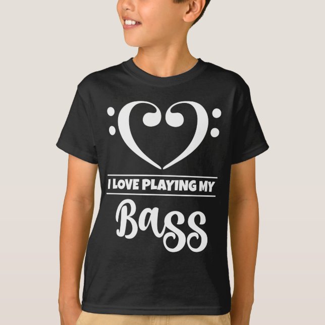 Bass Clef Heart Kärlek spelar Bass T Shirt (Framsida)