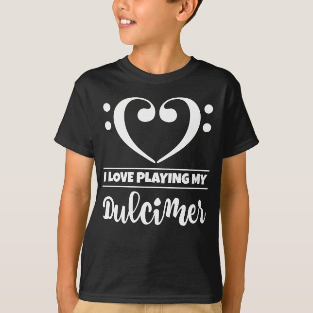 Bass Clef Heart Kärlek spelar dulcimer T Shirt (Framsida)