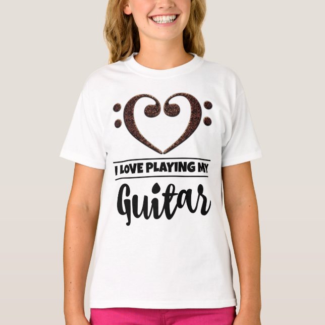 Bass Clef Heart Kärlek spelar Guitar T Shirt (Framsida)