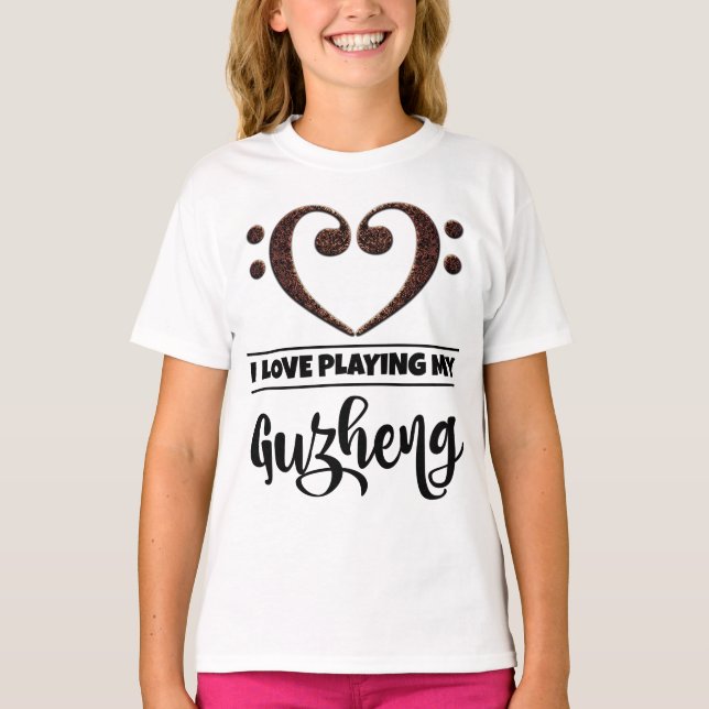 Bass Clef Heart Kärlek spelar Guzheng T Shirt (Framsida)