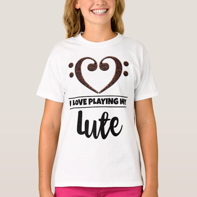 Bass Clef Heart Kärlek spelar lute T Shirt (Framsida)