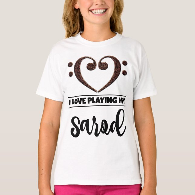 Bass Clef Heart Kärlek spelar sarod T Shirt (Framsida)