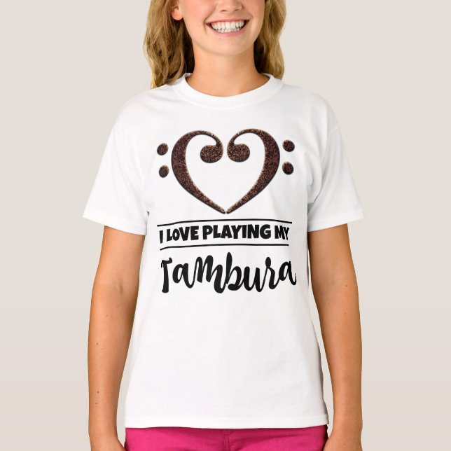 Bass Clef Heart Kärlek spelar Tambura T Shirt (Framsida)