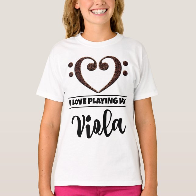 Bass Clef Heart Kärlek spelar Viola T Shirt (Framsida)