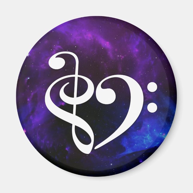 Bass Clef Heart Lila Blue Nebula Magnet (Framsidan)